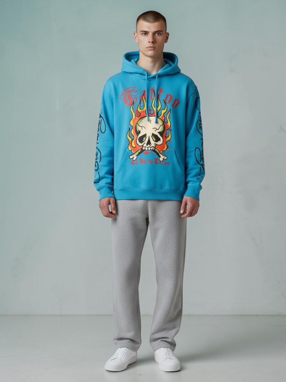 Ed Hardy Hoodie Flaming Skull Tattoo Men’s M